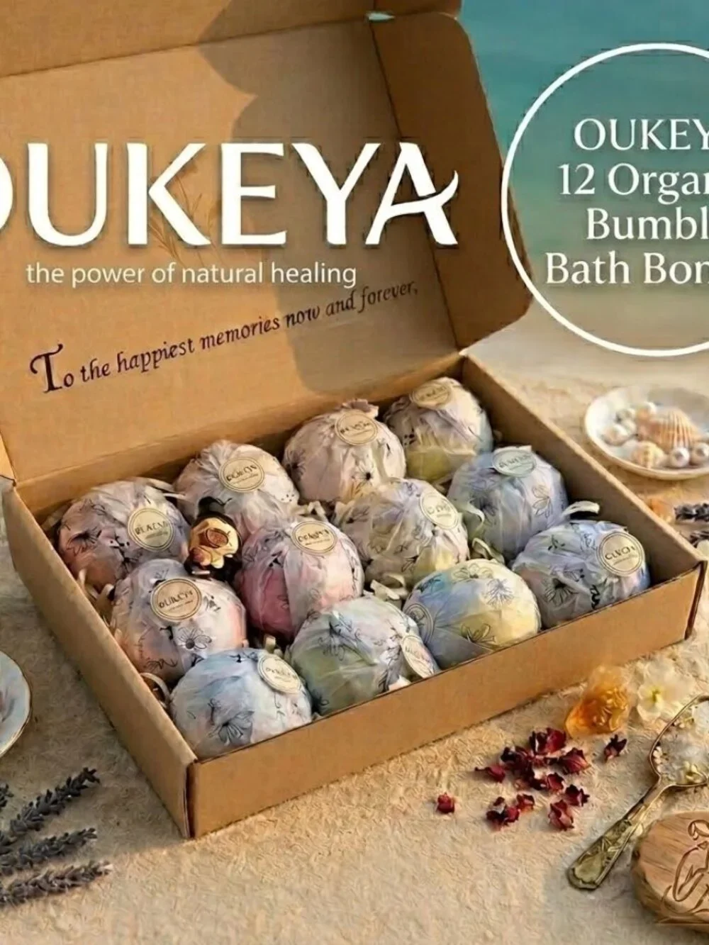 OUKEYA Luxury Organic Bath Bombs Gift Set (12-Pack)